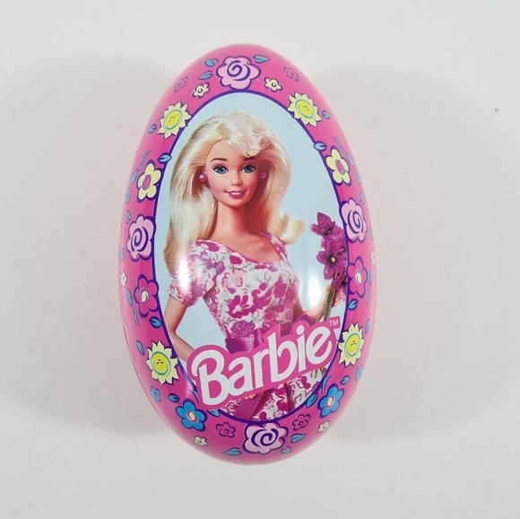 Vintage Russell Stover Candies Barbie Tin Egg Decorative Candy Container Easter - Picture 1 of 8